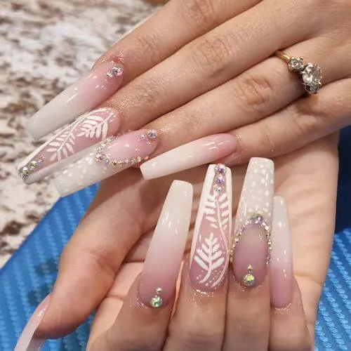 Long Pink And White Nail Art