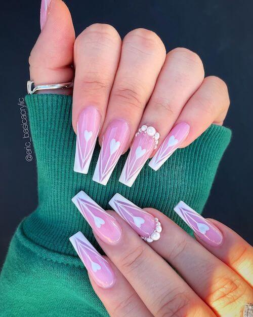 Long Pink And White Nail Art