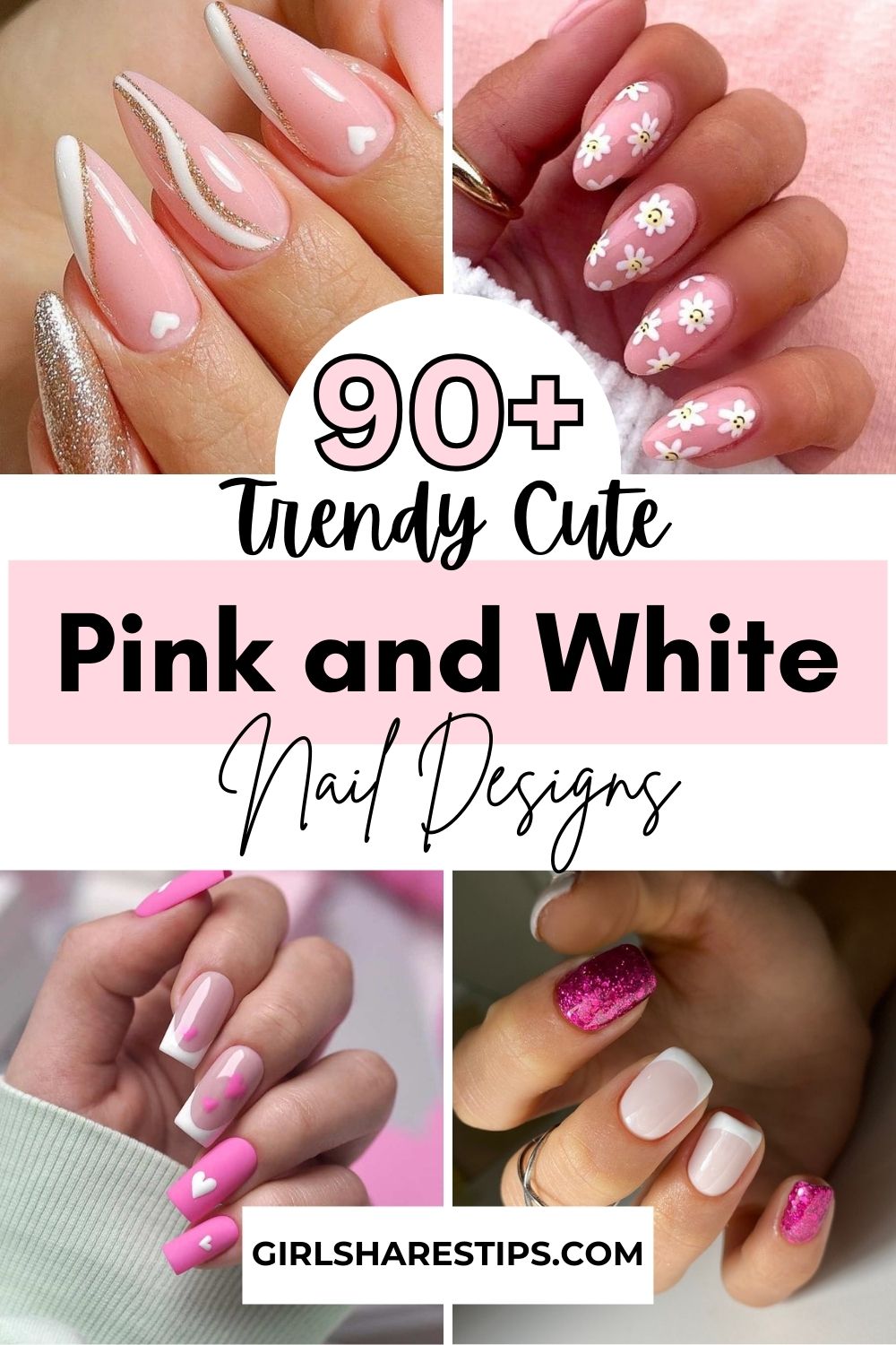 pink and white nails collage