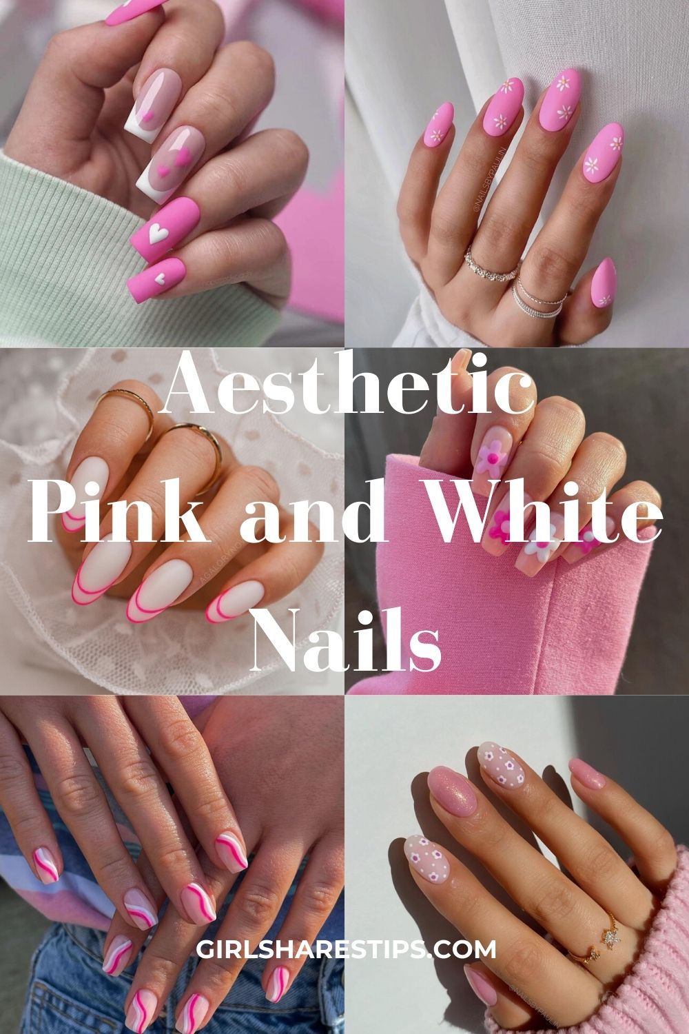 pink and white nails collage