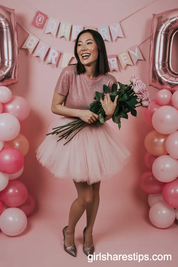 Rhinestone Pink T-Shirt & Fluffy Tulle Mini Skirt