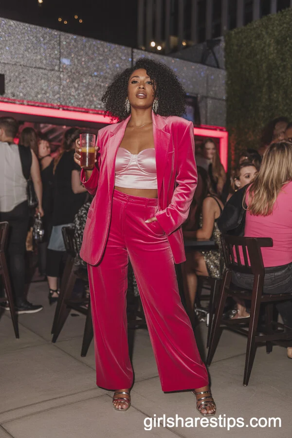Plush Hot Pink Velvet Suit With Satin Bustier