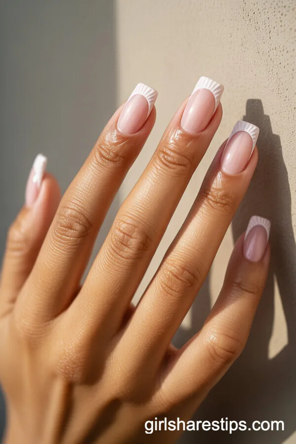Baby Pink Square Nails with Seashell French Tips