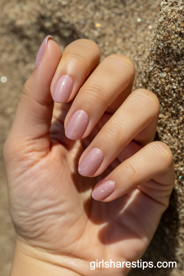 Sparkling Pink Glitter Sand Oval Nails