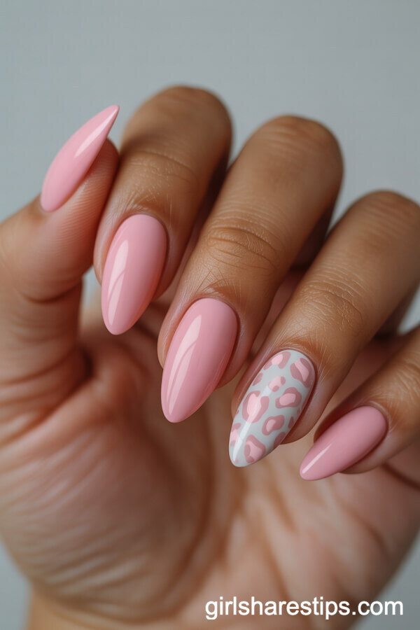 Pink Leopard Print Almond Nails
