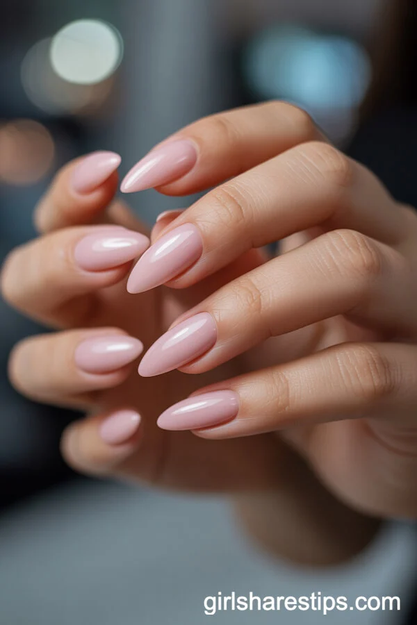 Matte Baby Pink Stiletto Nails