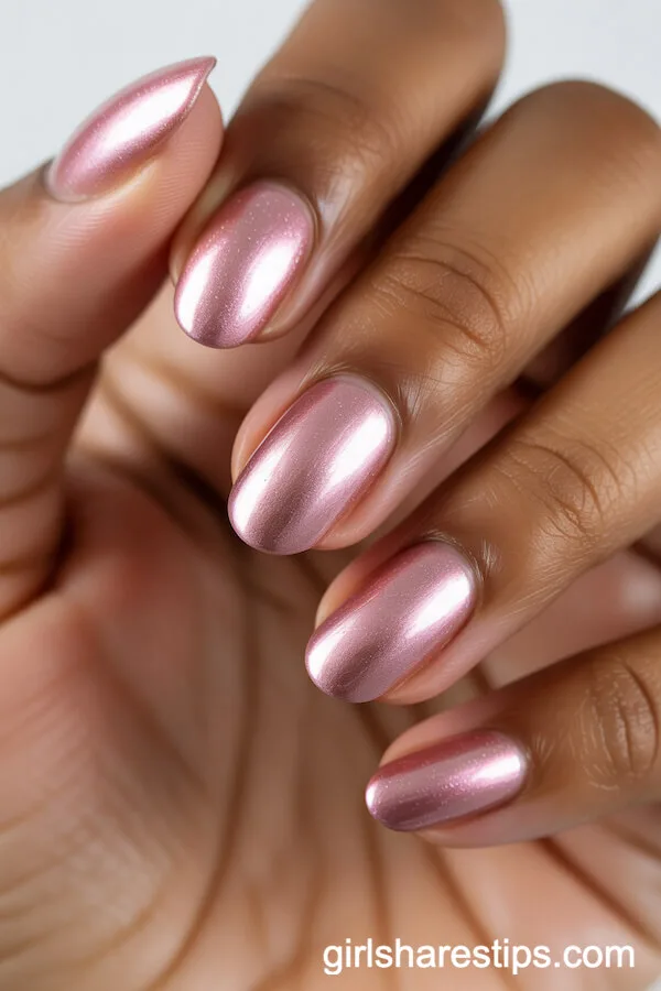 Shimmering Pink Chrome Ballerina Nails