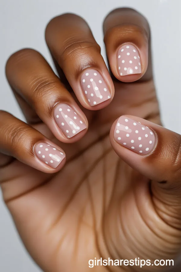 Soft Pink Polka Dot Round Nails