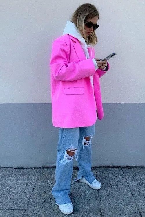 pink blazer outfit