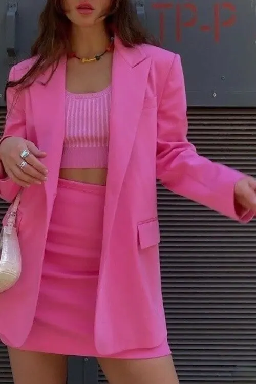 pink blazer outfit