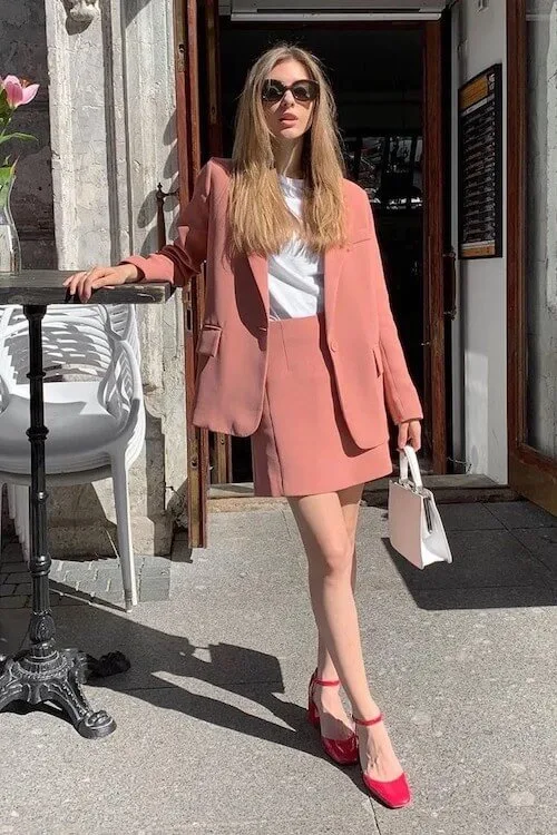 pink blazer outfit