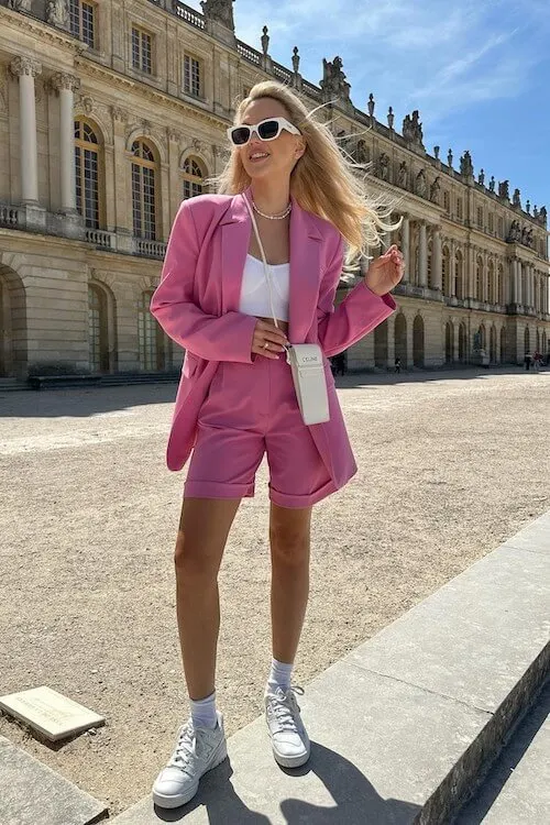 pink blazer outfit