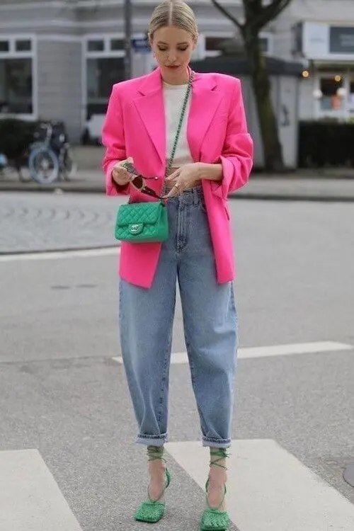 pink blazer outfit