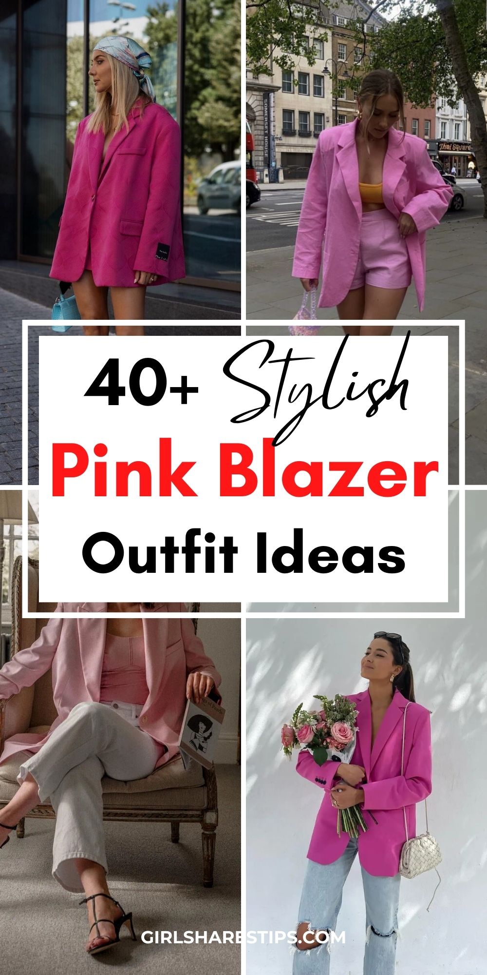 pink blazer outfit ideas collage
