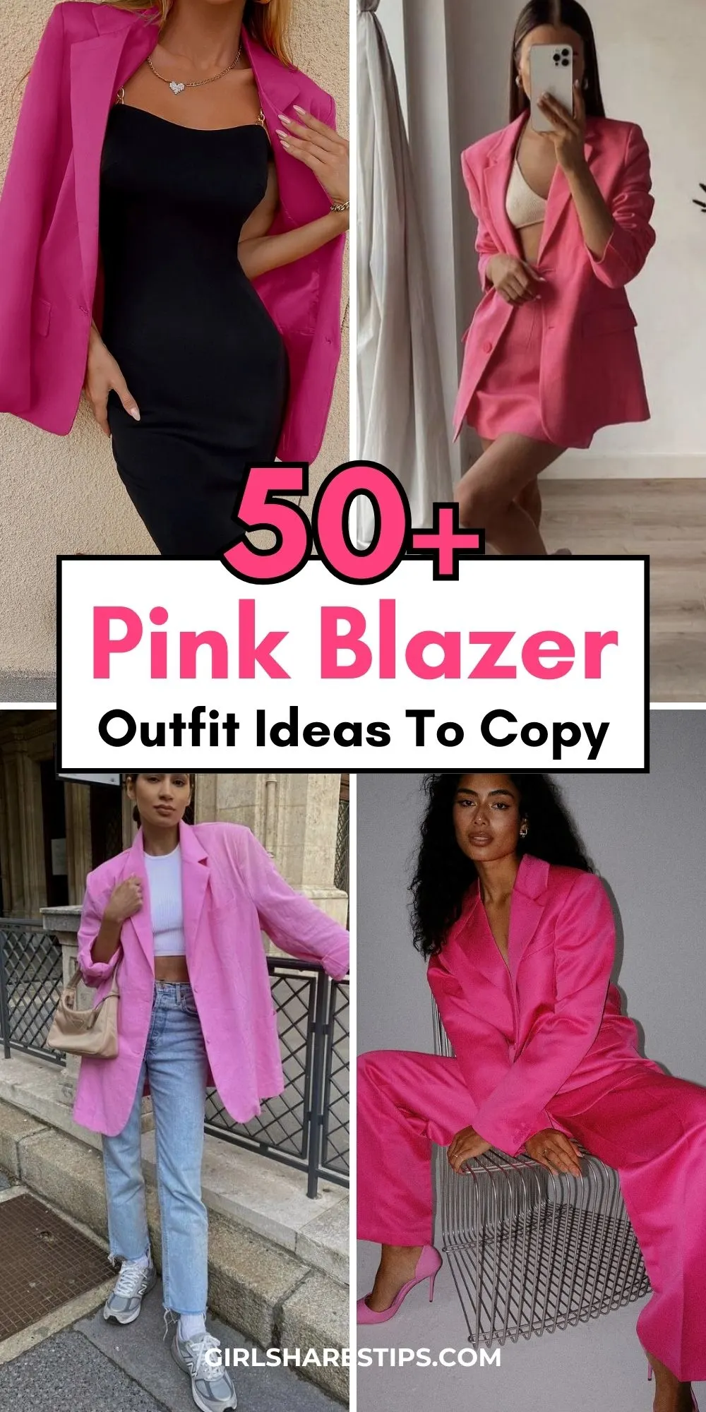 pink blazer outfit ideas collage