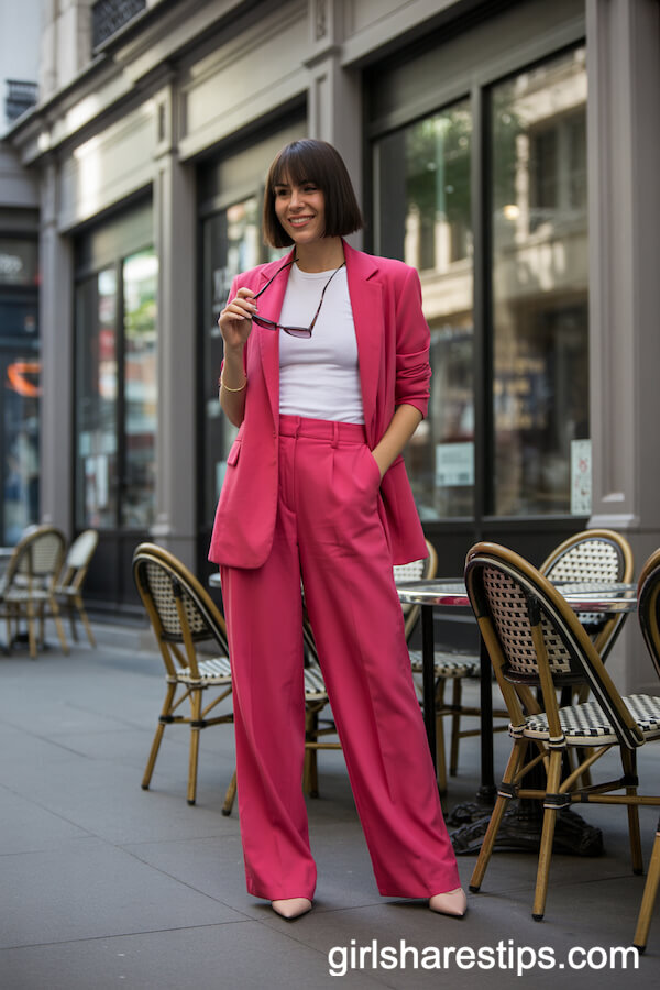 Bold Hot Pink Pantsuit for a Confident Brunch Look
