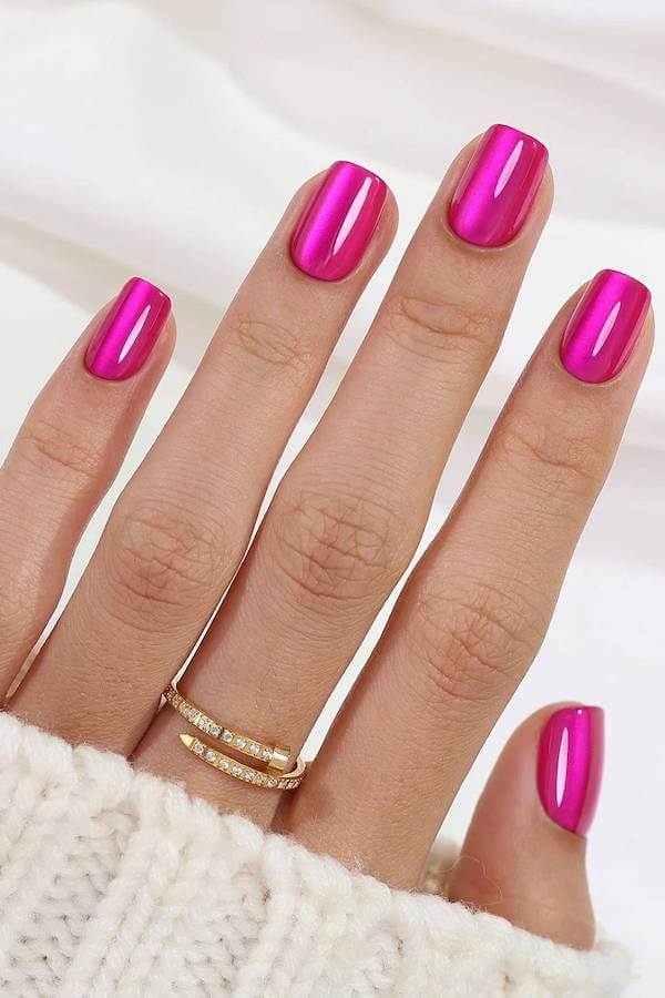 Hot Pink Chrome Cat Eye Nails