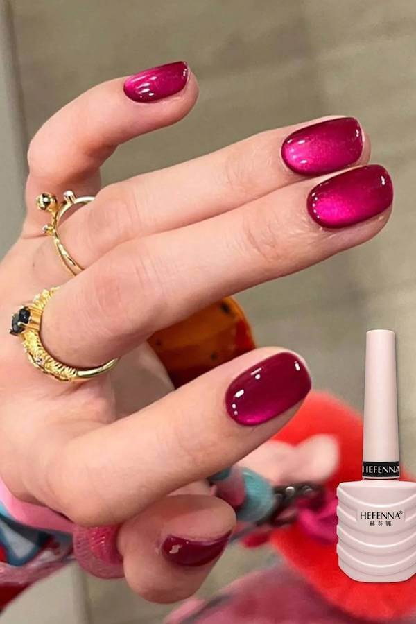 Bold Fuchsia Short Cat Eye Nails