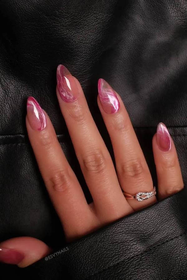 Abstract Swirl Pink Cat Eye Nails