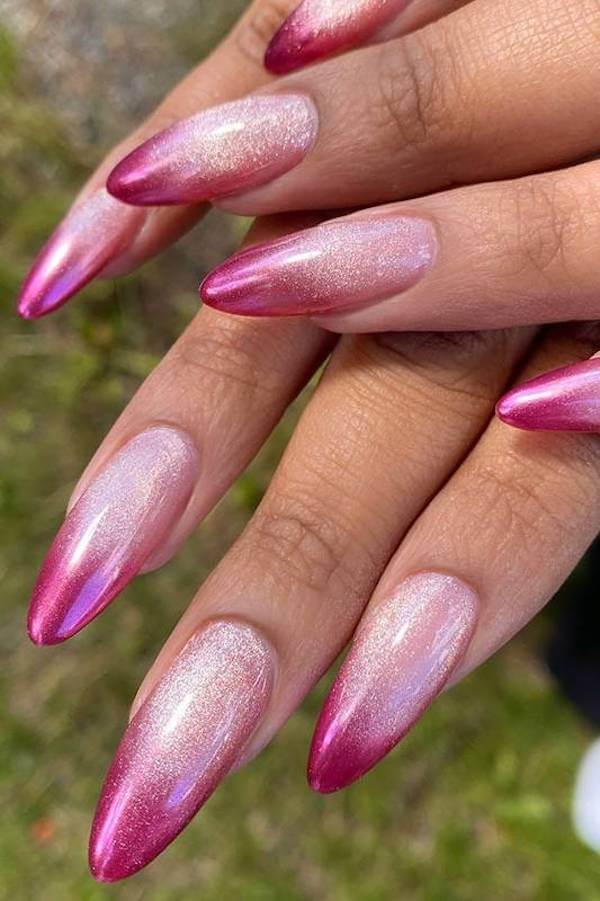 Pink Cat Eye Ombre French Tips