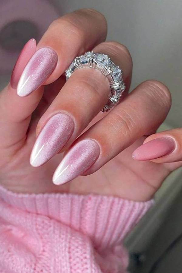 Blush Pink Cat Eye Ombre Nails