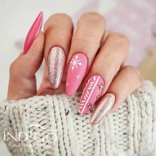 pink christmas nail ideas