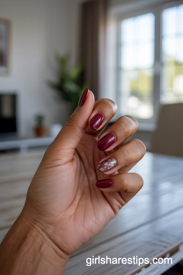 Medium Oval Deep Fall Pink with Silver Flecks