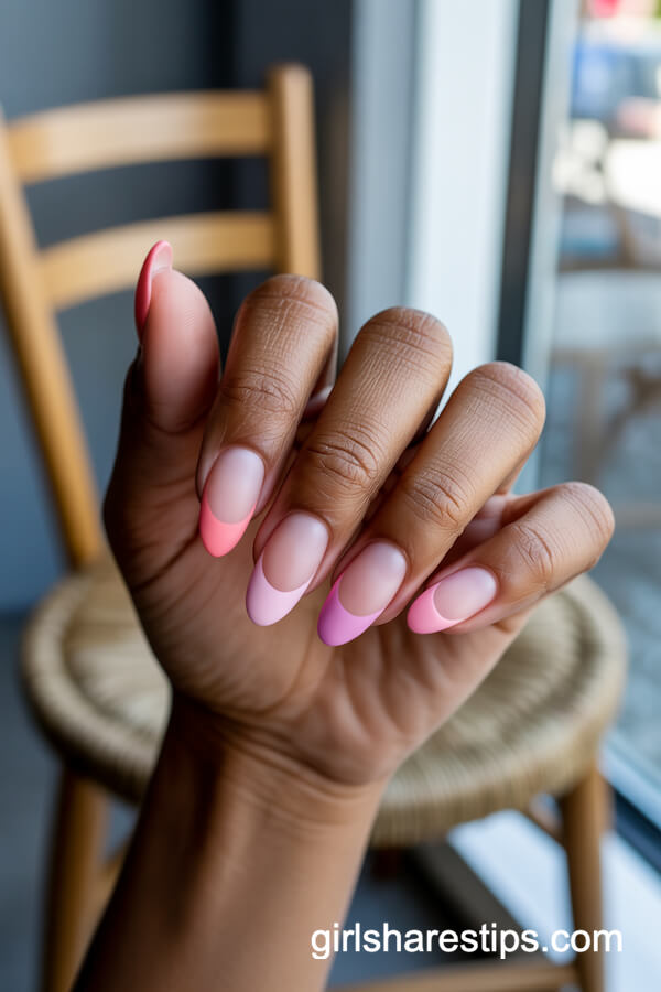 Medium Almond Matte Multi-Shade Pink Tips