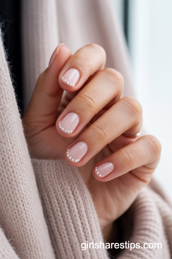 Short Round Soft Pink with White Dotted Accents