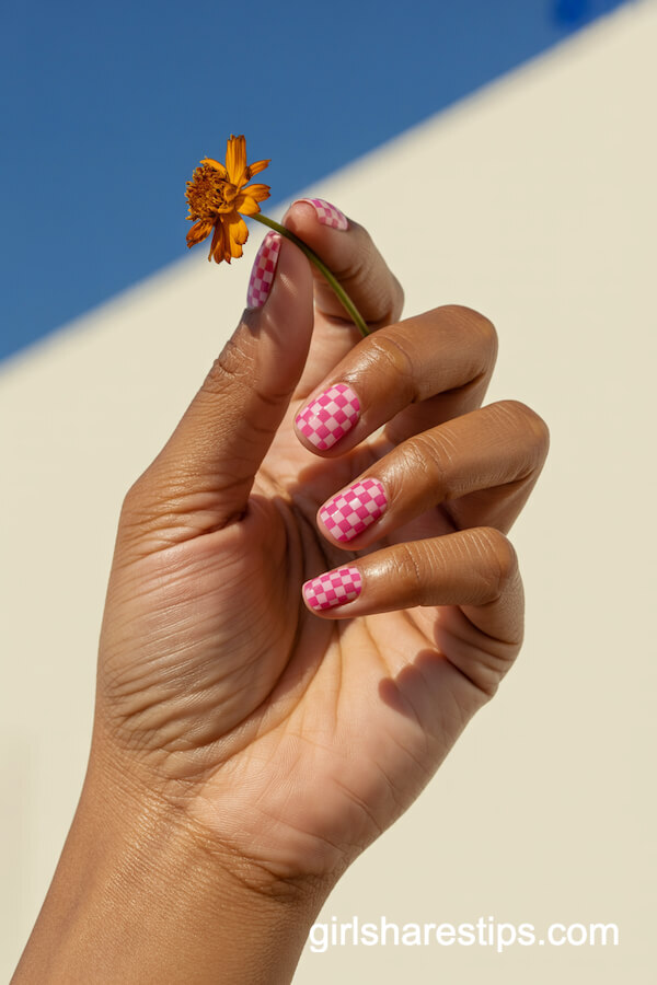 Short Square Light and Dark Pink Checkerboard