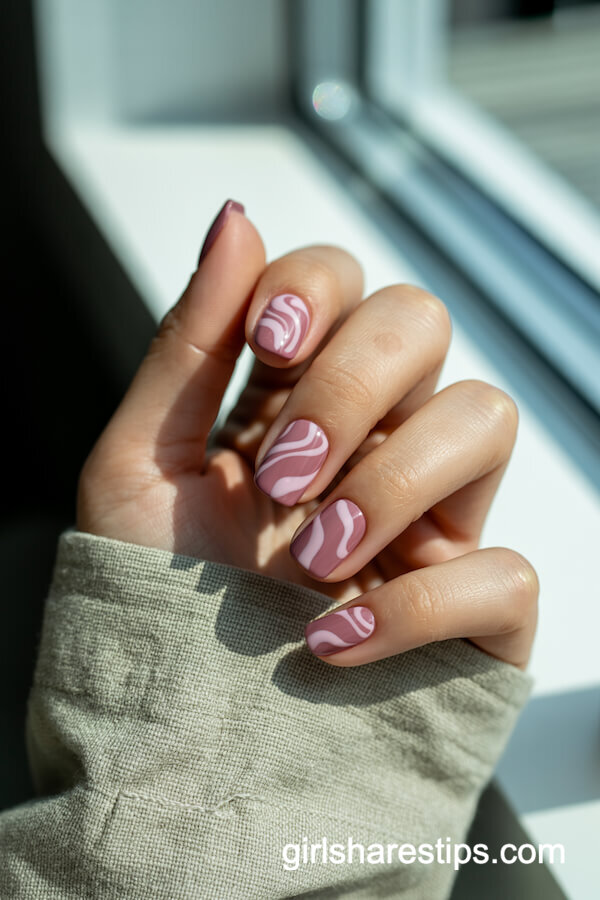 Squoval Mauve Pink with Abstract Swirls