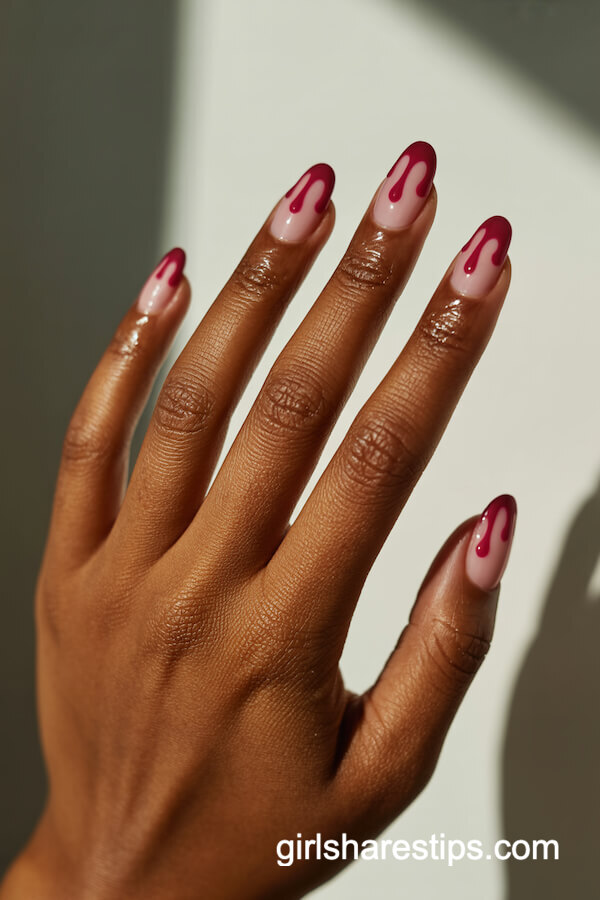 Blush Pink Ballerina Nails with Blood Drip Tips