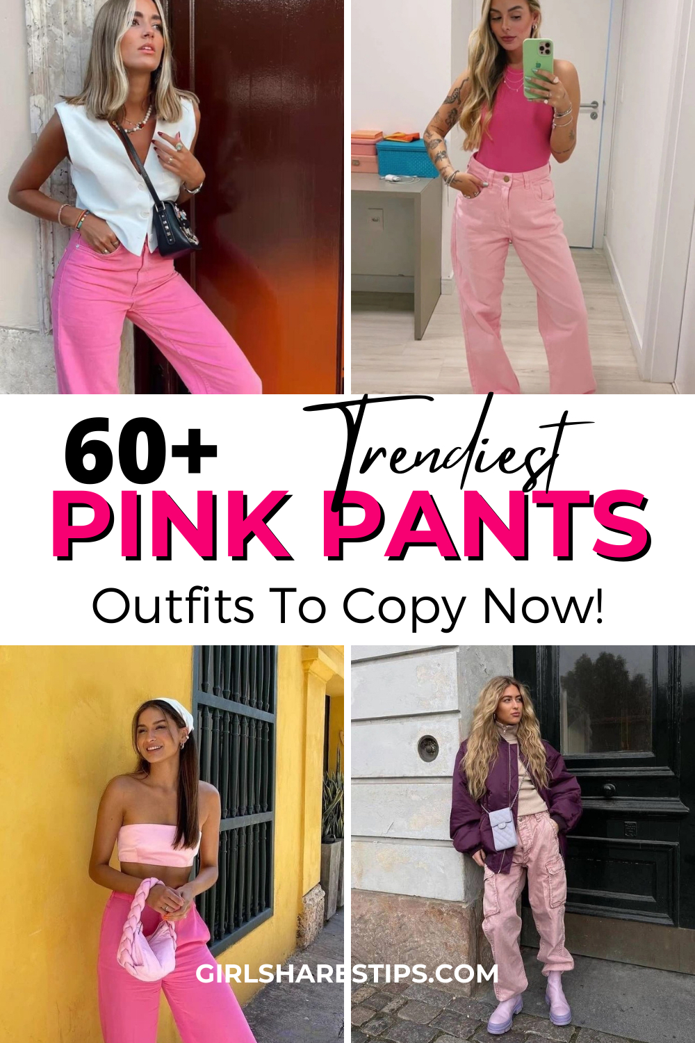 pink pants outfit ideas collage