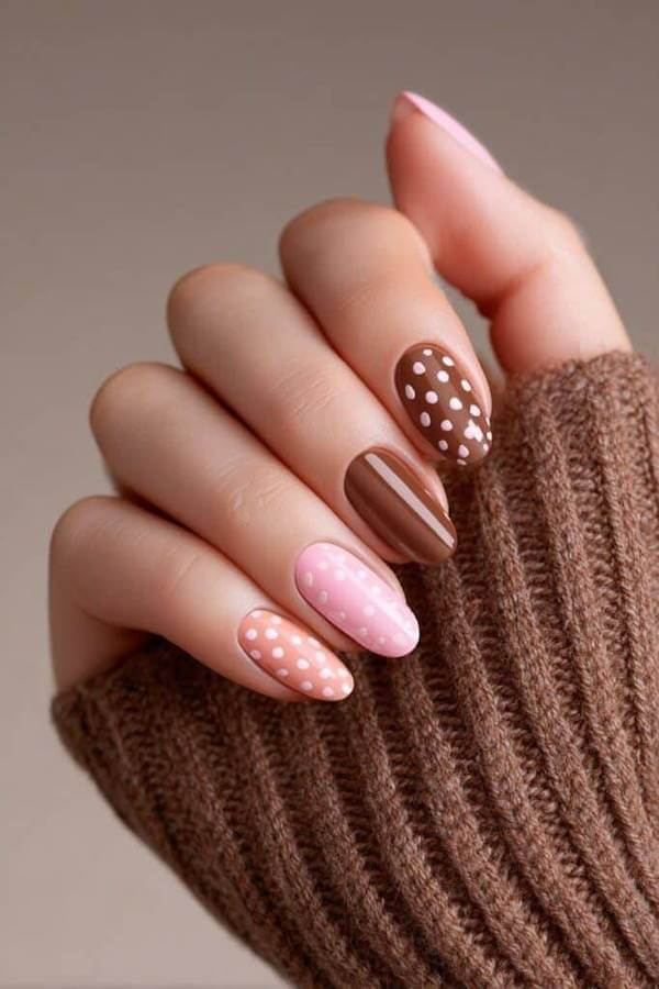 Brown and Pink Mixed Polka Dots