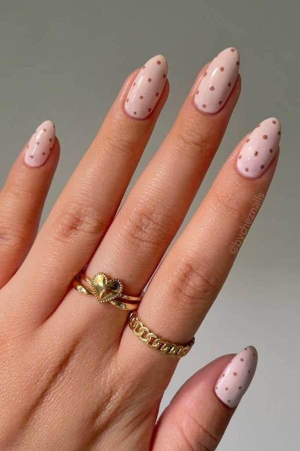 Subtle Nude Pink Polka Dot Nails