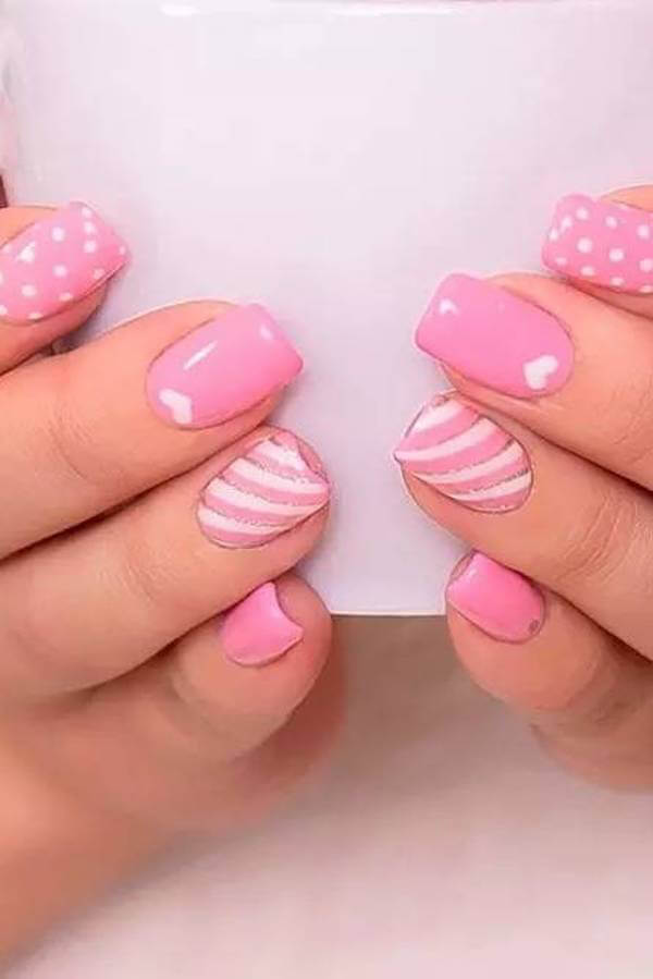 Pink Polka Dot and Swirl Accent Nails