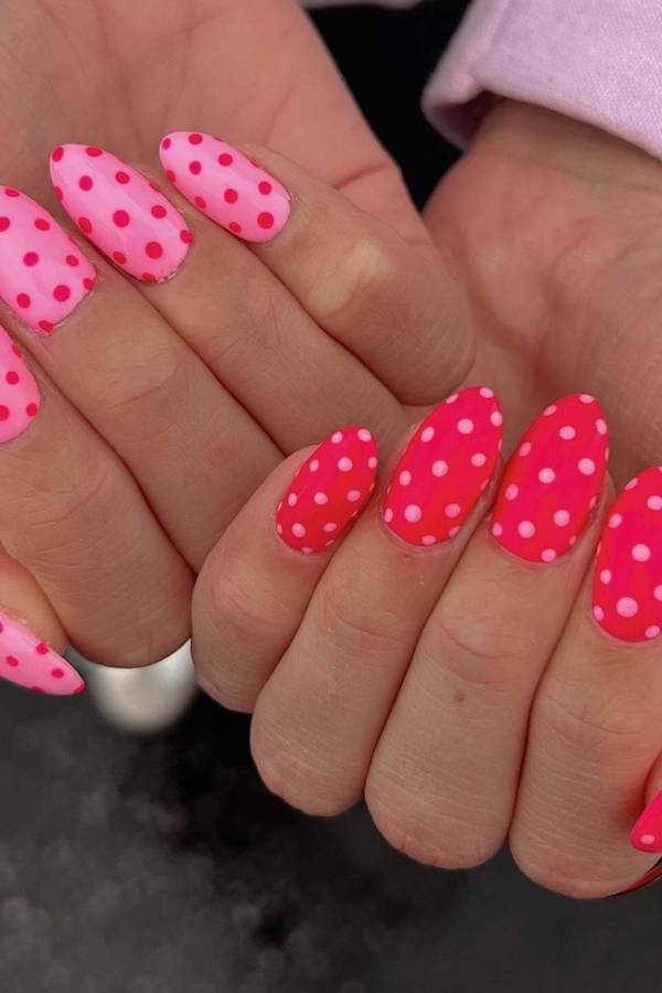 Pink and Hot Pink Polka Dot Nails