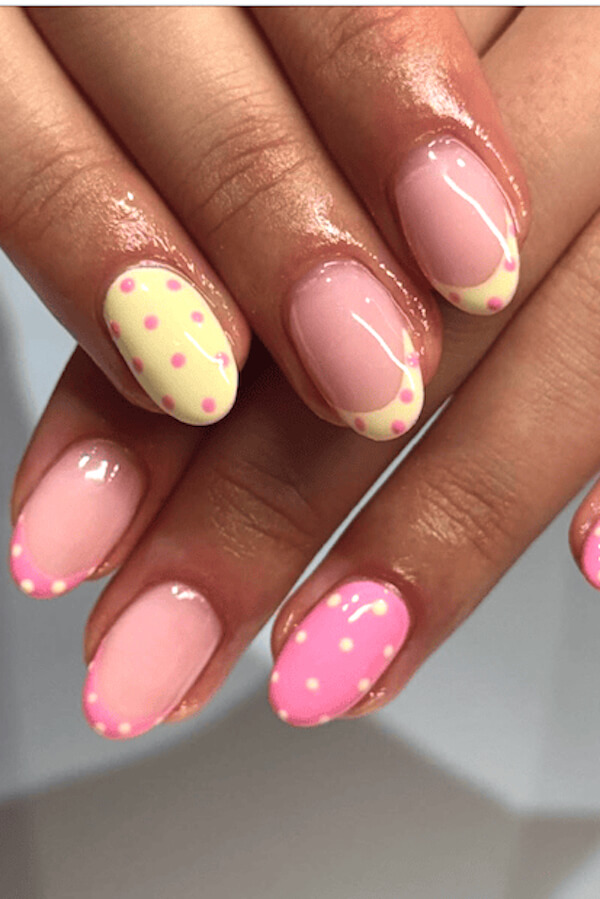 Pastel Pink and Yellow Polka Dot French Tips