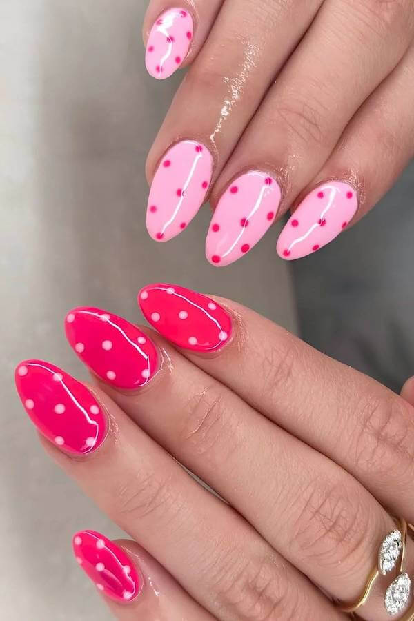 Neon Pink Polka Dot Nail Art