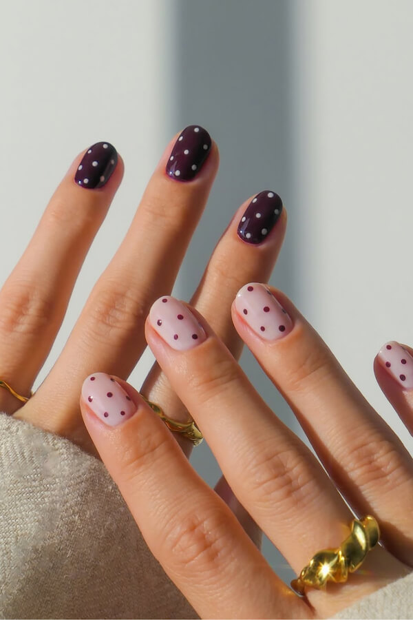 Mauve and Pink Minimalist Polka Dot Nails