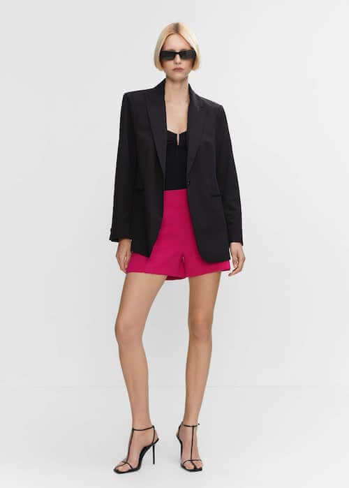 black blazer and pink shorts outfit