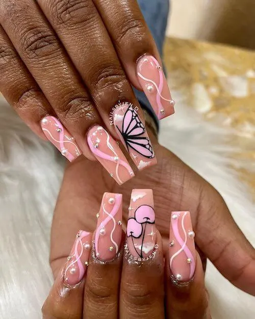 Stunning Spring Pink Butterfly Nail Design