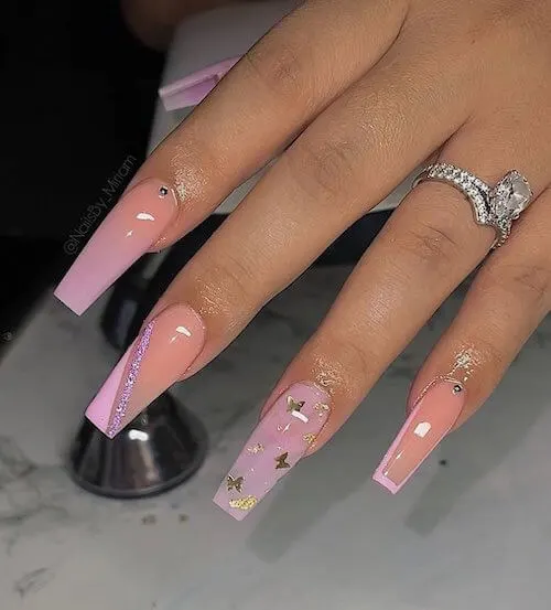 Stunning Spring Pink Butterfly Nail Design