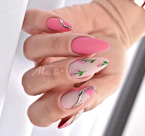 Pretty Pink Floral Spring Nail Ideas