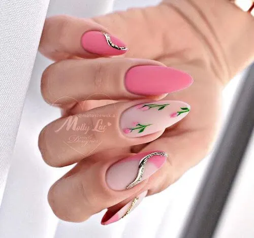 Pretty Pink Floral Spring Nail Ideas