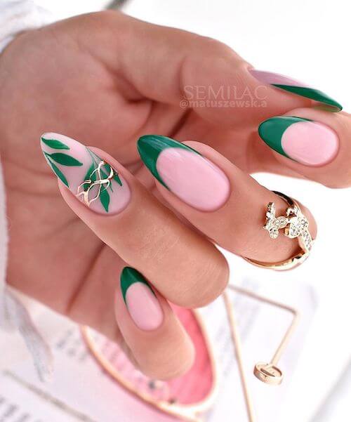 Pink And Green Spring Nails