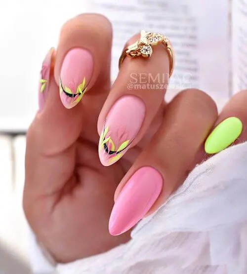 Pink And Green Spring Nails