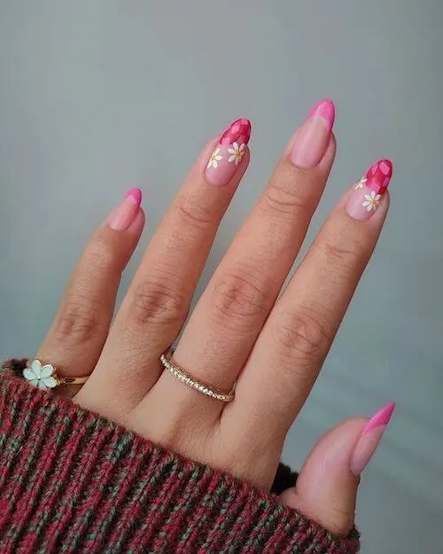 Pretty Pink Floral Spring Nail Ideas