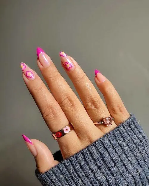 Pretty Pink Floral Spring Nail Ideas