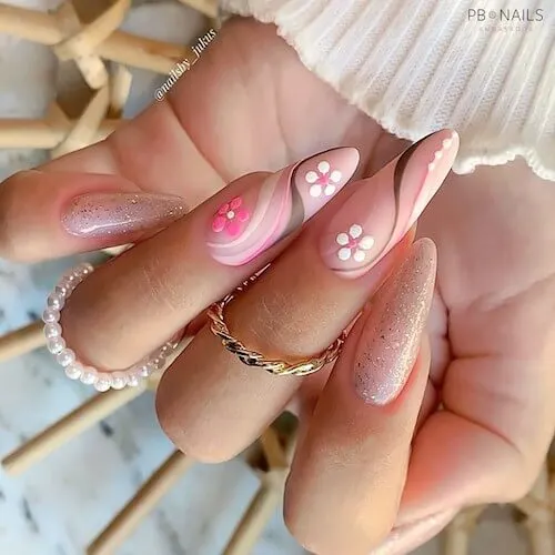 Pretty Pink Floral Spring Nail Ideas